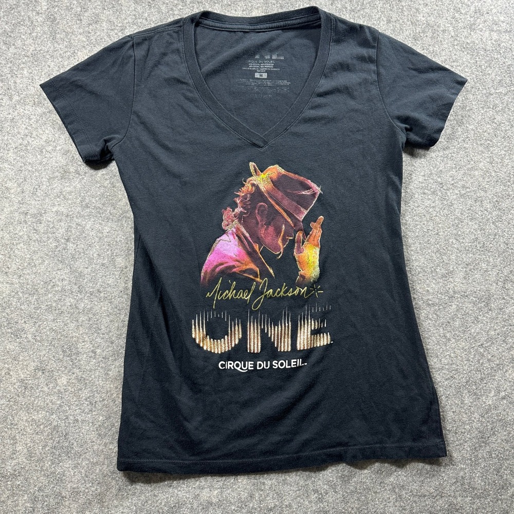 Cirque du Soleil Michael Jackson ONE T-Shirt Women M Black V-Neck Graphic Tee